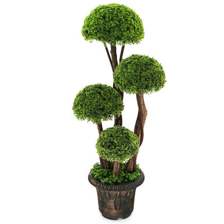 Árbol topiario decorativo artificial de cedro de 3 pies con tronco de ratán