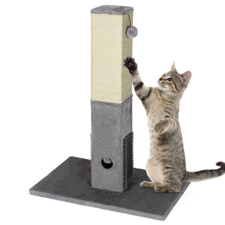 Rascador para gatos de 31 pulgadas de alto con cuerda de sisal y 2 pelotas de felpa - Gris