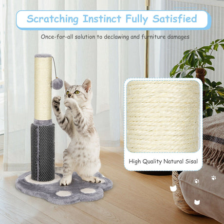 Rascador de Gatos Alto de 20.5 Pulgadas con Cuerda de Sisal y Bola de Peluche – Gris