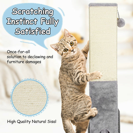 Rascador para gatos de 31 pulgadas de alto con cuerda de sisal y 2 pelotas de felpa - Gris