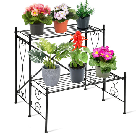 Estantería metálica de 2 niveles para plantas de jardín