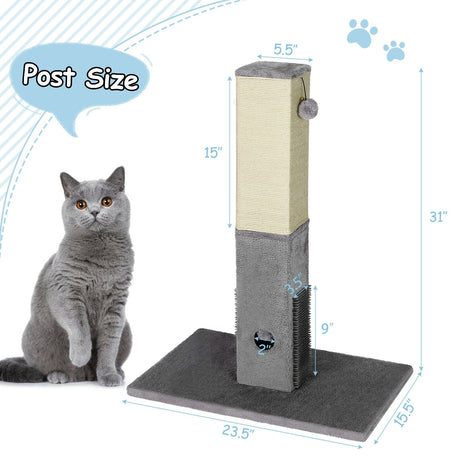 Rascador para gatos de 31 pulgadas de alto con cuerda de sisal y 2 pelotas de felpa - Gris