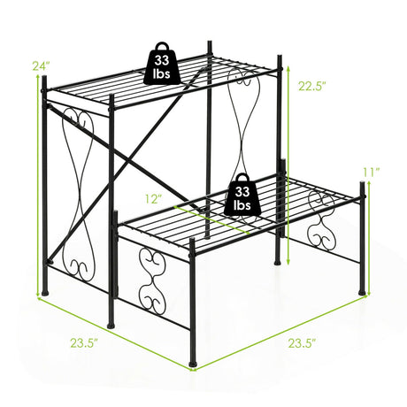 Estantería metálica de 2 niveles para plantas de jardín