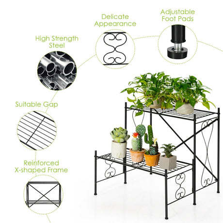 Estantería metálica de 2 niveles para plantas de jardín