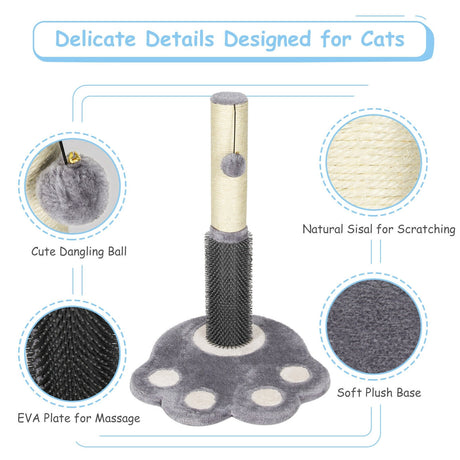 Rascador de Gatos Alto de 20.5 Pulgadas con Cuerda de Sisal y Bola de Peluche – Gris