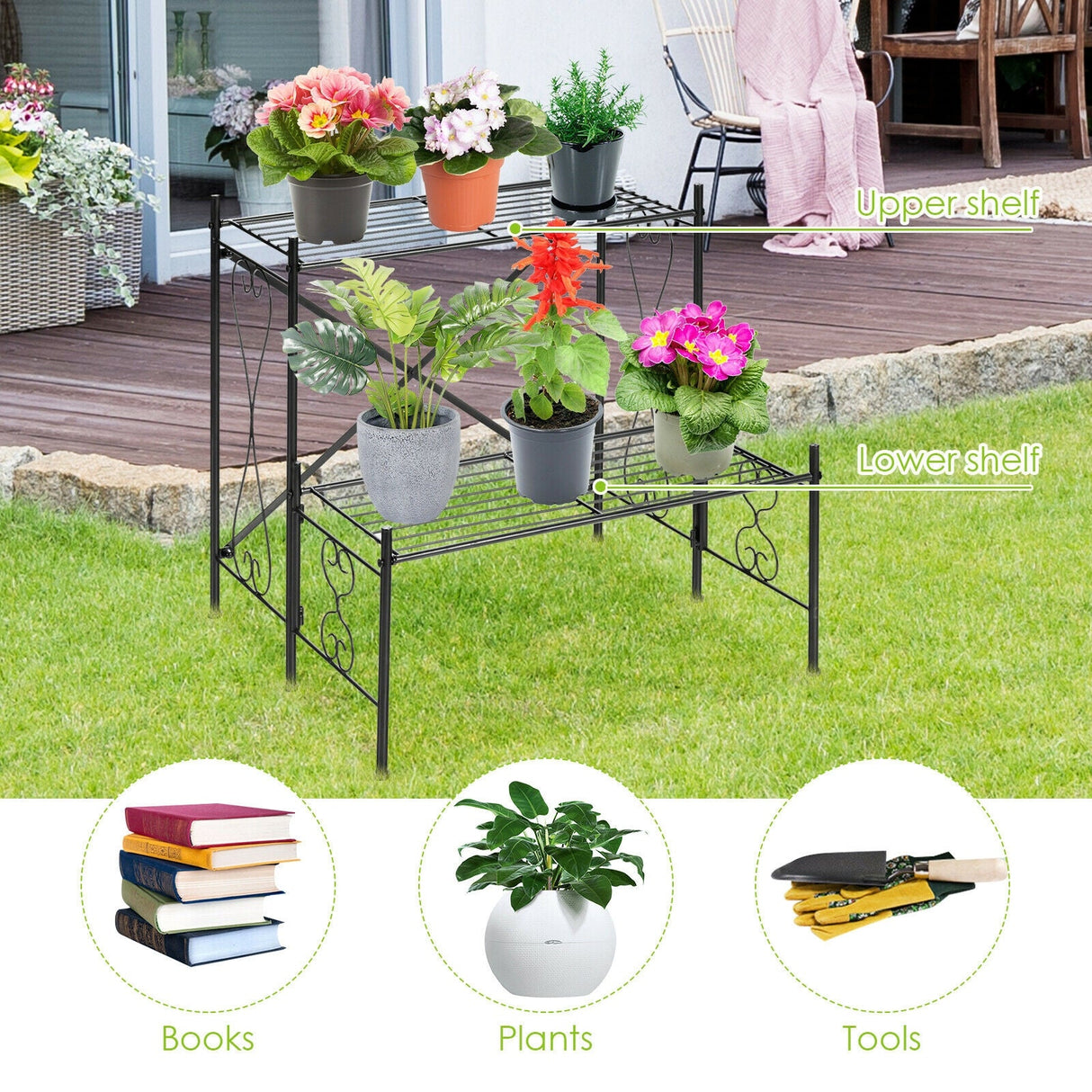 Estantería metálica de 2 niveles para plantas de jardín