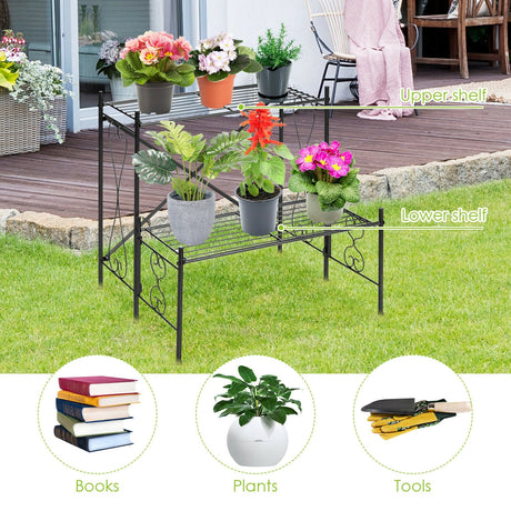 Estantería metálica de 2 niveles para plantas de jardín