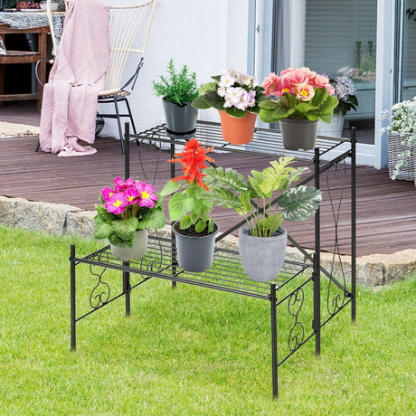 Estantería metálica de 2 niveles para plantas de jardín