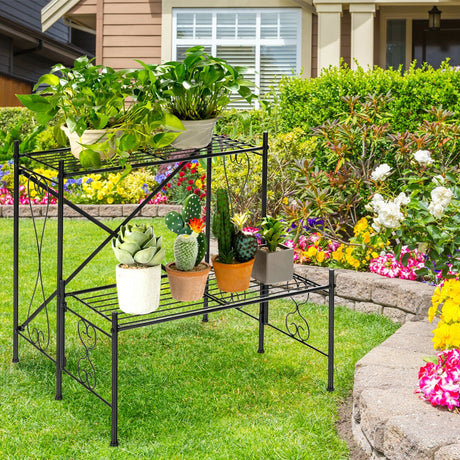 Estantería metálica de 2 niveles para plantas de jardín