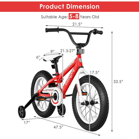 Bicicleta para niños de 16 pulgadas con ruedas de entrenamiento para niños de 5 a 8 años