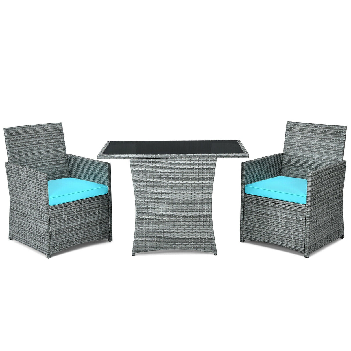 Juego de muebles de patio de ratán de 3 piezas con sofá de brazo acolchado