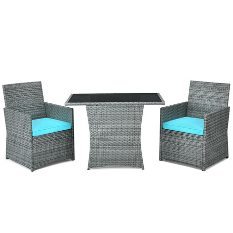 Juego de muebles de patio de ratán de 3 piezas con sofá de brazo acolchado