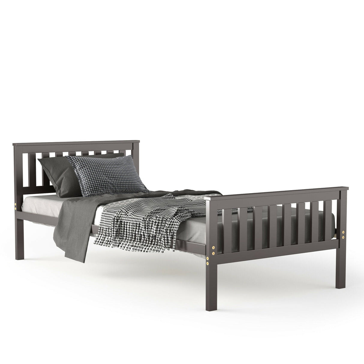 Base de cama individual de madera con cabecero