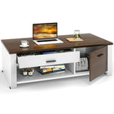 Mesa de centro moderna con cajones frontales y traseros y compartimentos para sala de estar