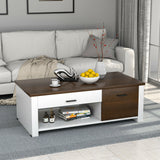 Mesa de centro moderna con cajones frontales y traseros y compartimentos para sala de estar