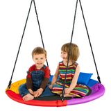 Columpio de Plataforma Redonda para Exteriores, de 40 pulgadas, con Almohada y Asa - Multicolor
