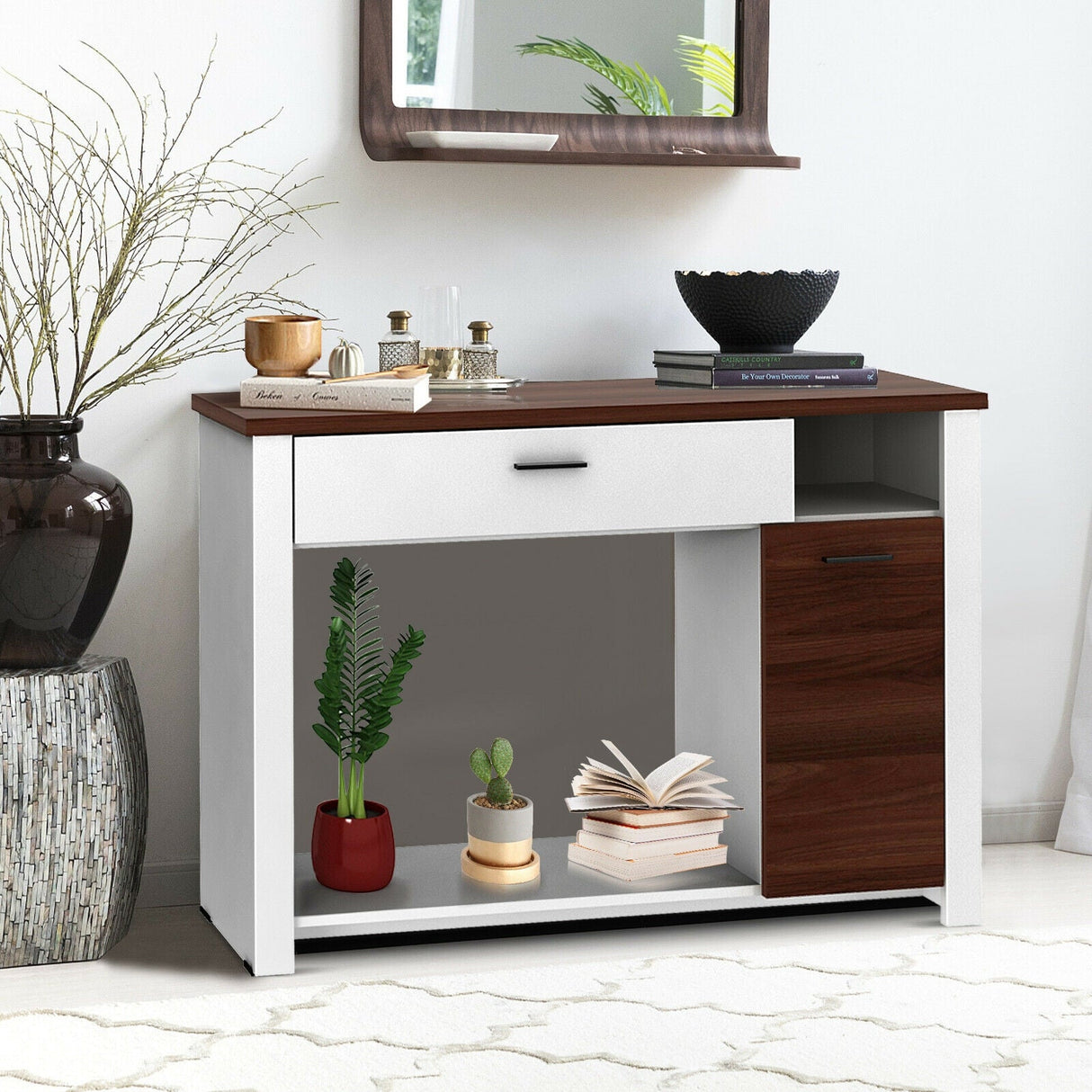 Mesa Consola de 48 Pulgadas con Cajón y Armario