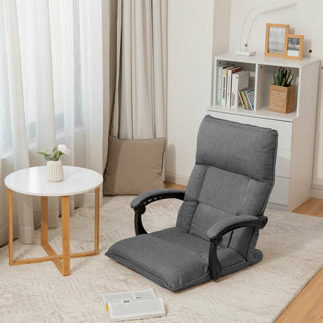 Sillón Sofá Perezoso Ajustable de 14 Posiciones con Cojín Lumbar y Reposabrazos