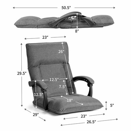 Sillón Sofá Perezoso Ajustable de 14 Posiciones con Cojín Lumbar y Reposabrazos