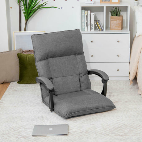 Sillón Sofá Perezoso Ajustable de 14 Posiciones con Cojín Lumbar y Reposabrazos