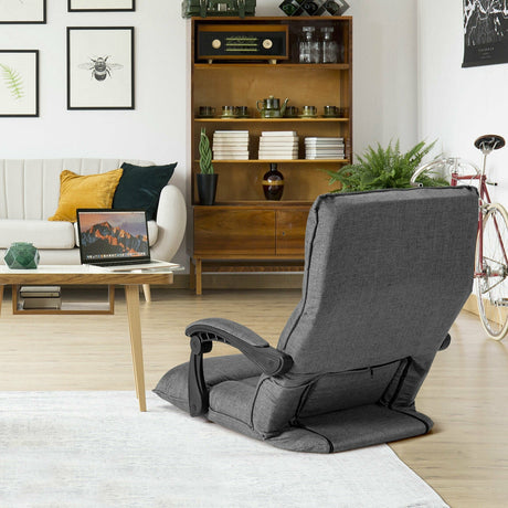 Sillón Sofá Perezoso Ajustable de 14 Posiciones con Cojín Lumbar y Reposabrazos