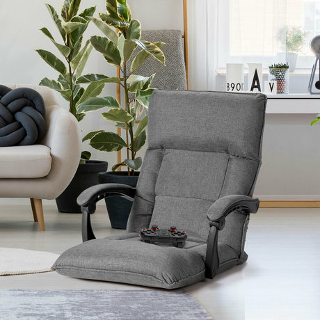 Sillón Sofá Perezoso Ajustable de 14 Posiciones con Cojín Lumbar y Reposabrazos