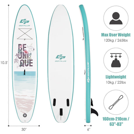 Tabla de paddle surf hinchable de 10,5 pies con remo de aluminio y bomba