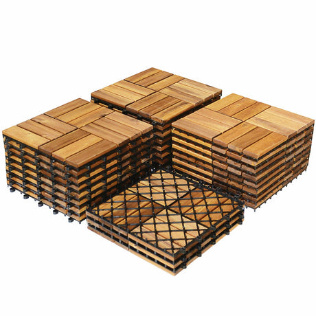 27 piezas de baldosas entrelazadas de madera de acacia de 12 x 12 pulgadas para patio/cubierta