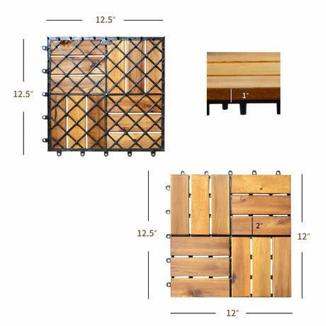 27 piezas de baldosas entrelazadas de madera de acacia de 12 x 12 pulgadas para patio/cubierta