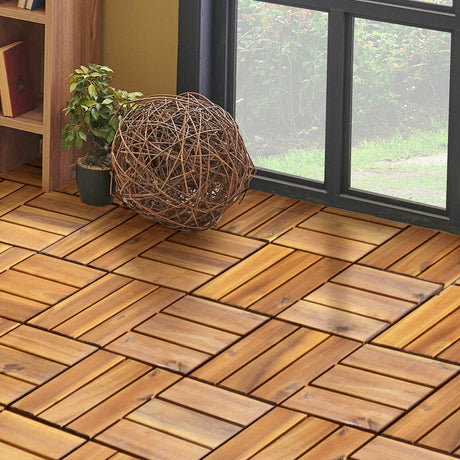 27 piezas de baldosas entrelazadas de madera de acacia de 12 x 12 pulgadas para patio/cubierta