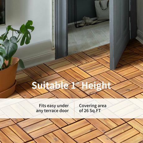 27 piezas de baldosas entrelazadas de madera de acacia de 12 x 12 pulgadas para patio/cubierta