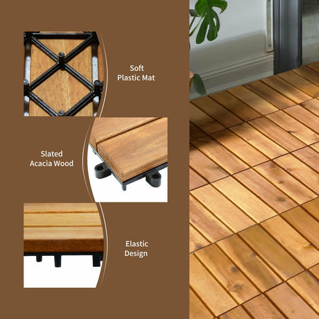 27 losetas encajables de madera de acacia para patio