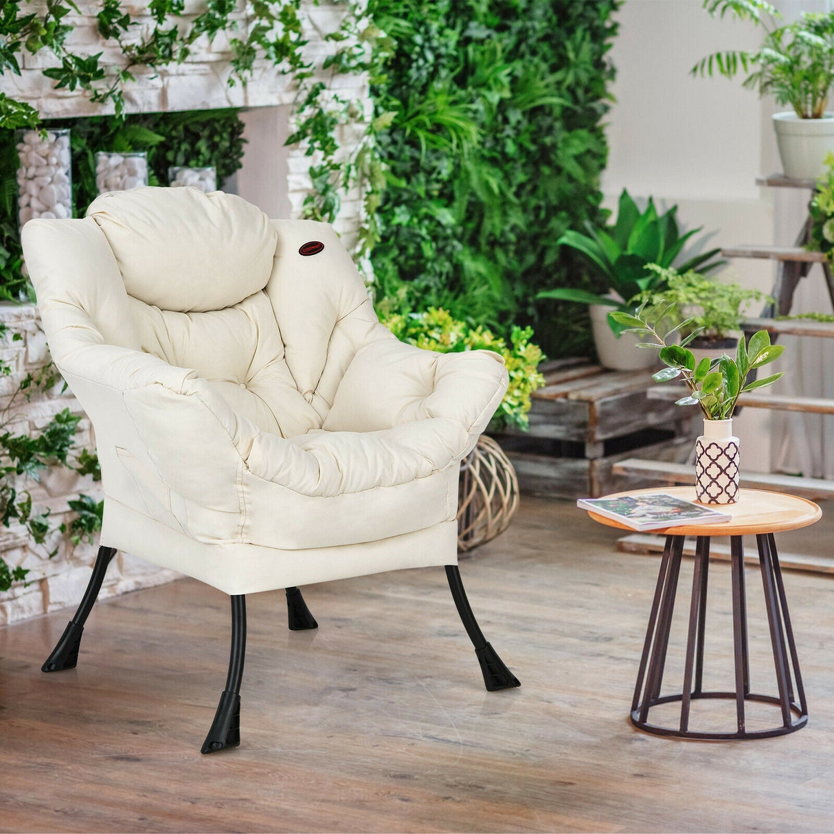 Sillón perezoso moderno de tela de poliéster con estructura de acero y bolsillo lateral