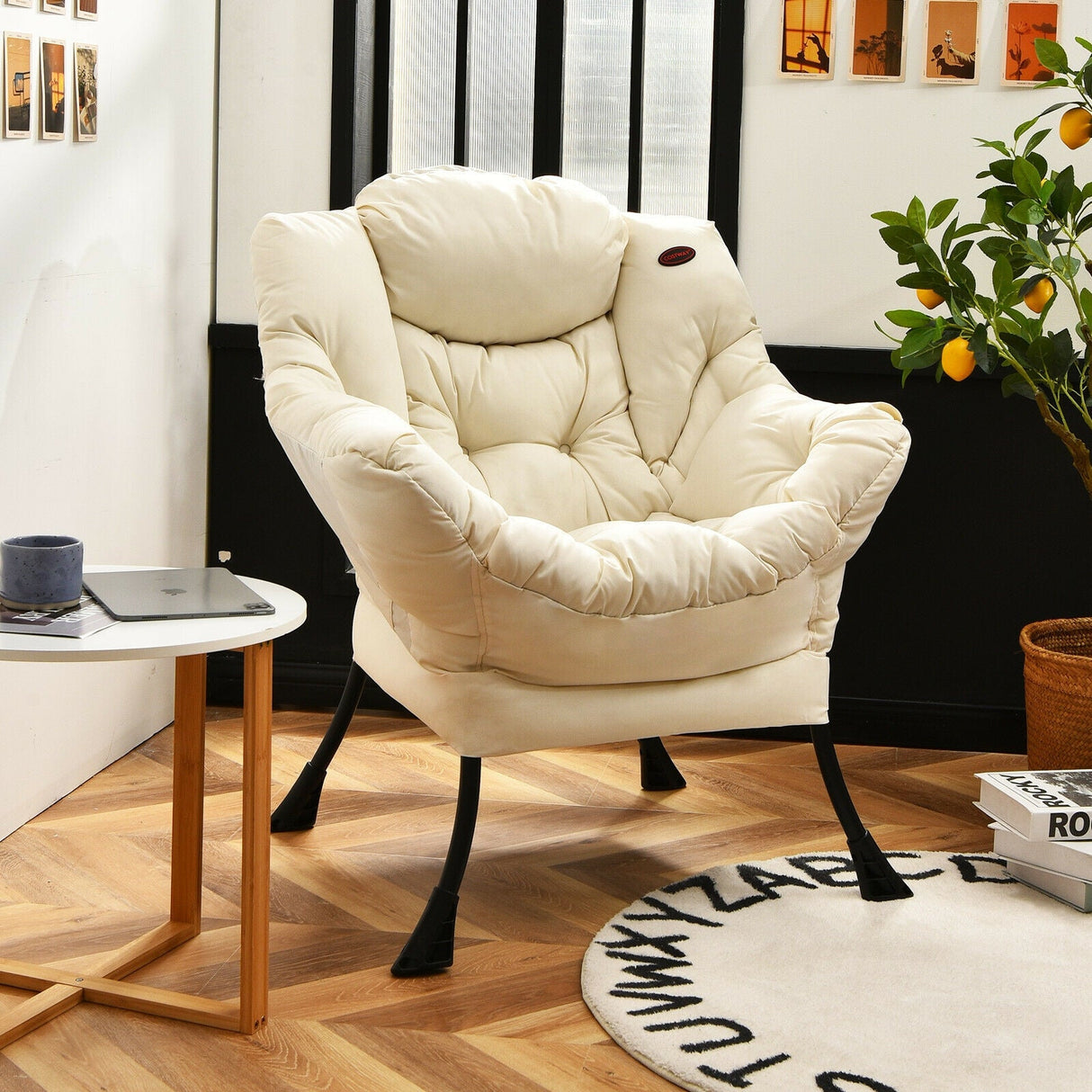 Sillón perezoso moderno de tela de poliéster con estructura de acero y bolsillo lateral