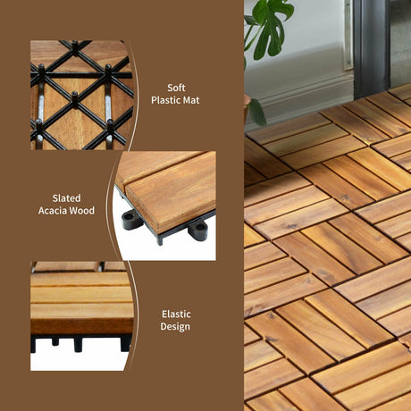 27 piezas de baldosas entrelazadas de madera de acacia de 12 x 12 pulgadas para patio/cubierta