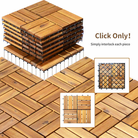 27 piezas de baldosas entrelazadas de madera de acacia de 12 x 12 pulgadas para patio/cubierta