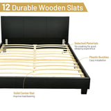 Full Upholstered Platform Bed Frame with Headboard Wood Slat