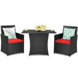 Conjunto de muebles de ratán para patio de 3 piezas con cojín y reposabrazos de sofá