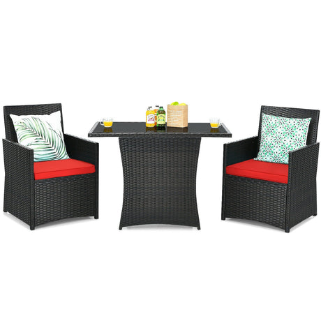 Conjunto de muebles de ratán para patio de 3 piezas con cojín y reposabrazos de sofá