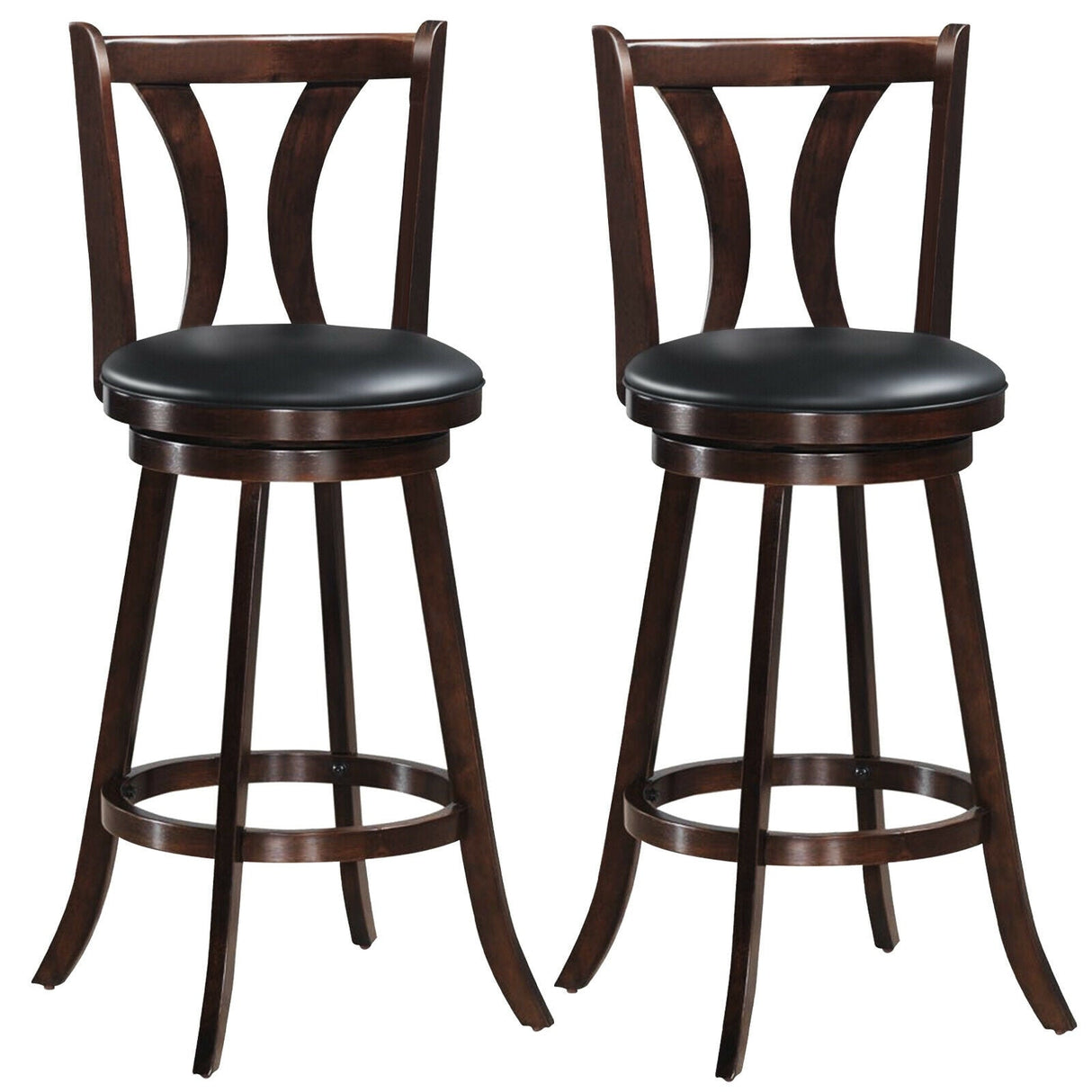 Juego de 2 taburetes giratorios de bar de 24 pulgadas de altura de mostrador, sillas de cocina y comedor con asiento de cuero acolchado