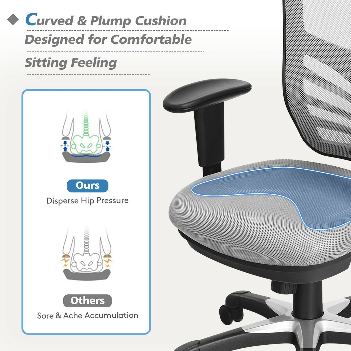 Silla de oficina ergonómica de malla con altura de respaldo y reposabrazos ajustables