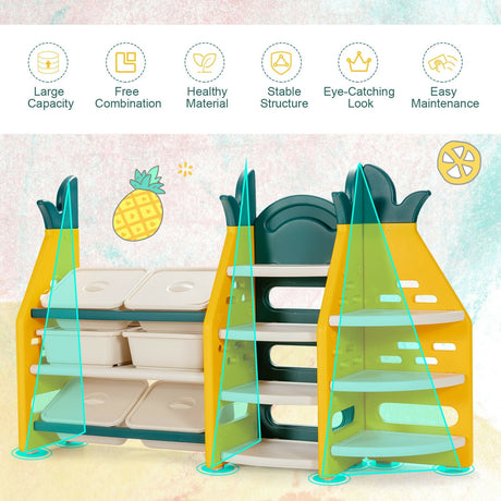 Organizador de almacenamiento de juguetes para niños 3 en 1 con estante de esquina para libros