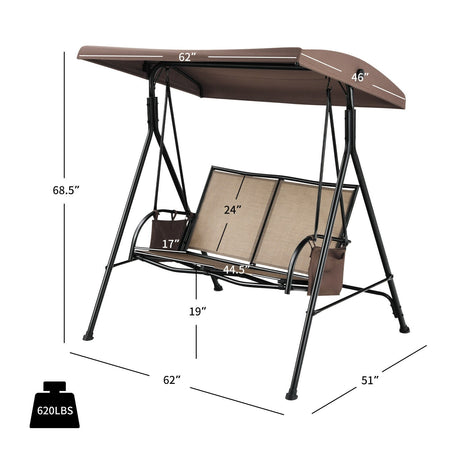 Columpio de patio para 2 personas con toldo ajustable y 2 bolsillos de almacenamiento - Marrón