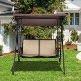 Columpio de patio para 2 personas con toldo ajustable y 2 bolsillos de almacenamiento - Marrón