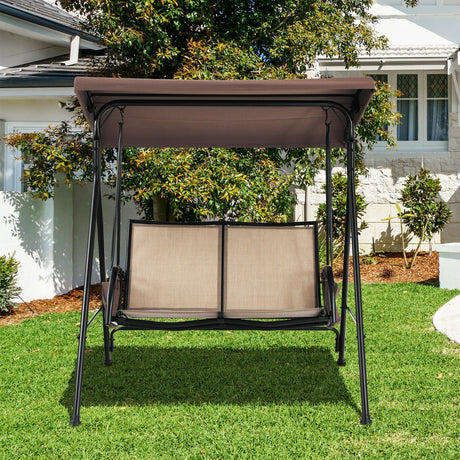 Columpio de patio para 2 personas con toldo ajustable y 2 bolsillos de almacenamiento - Marrón