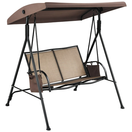 Columpio de patio para 2 personas con toldo ajustable y 2 bolsillos de almacenamiento - Marrón