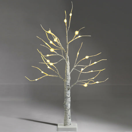 Árbol de Abedul con Ramas Blancas Preiluminado de 2 Pies, a Pilas, para Navidad