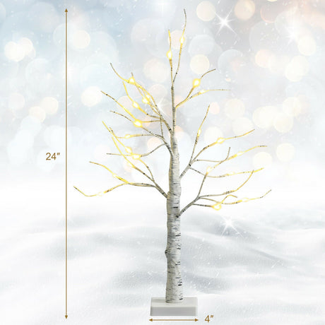Árbol de Abedul con Ramas Blancas Preiluminado de 2 Pies, a Pilas, para Navidad