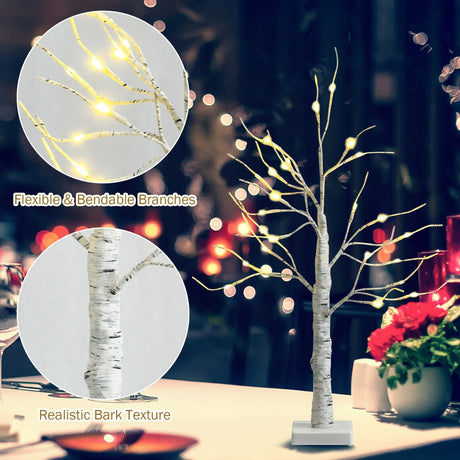 Árbol de Abedul con Ramas Blancas Preiluminado de 2 Pies, a Pilas, para Navidad