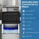 Máquina de hacer hielo comercial de 353 lbs/24H con depósito de 198 lbs